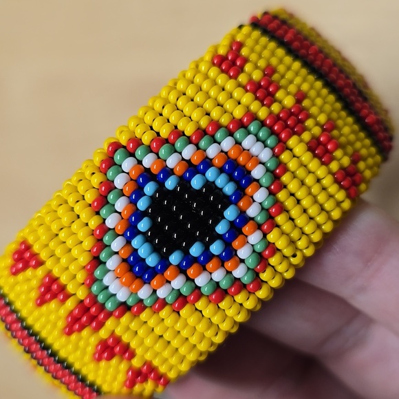 Diamond Design Wide Beaded Cuff Bracelet - Picture 5 of 5